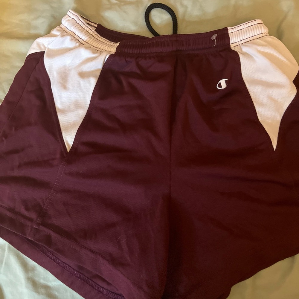 Champion Women's Burgundy and White Athletic Shorts